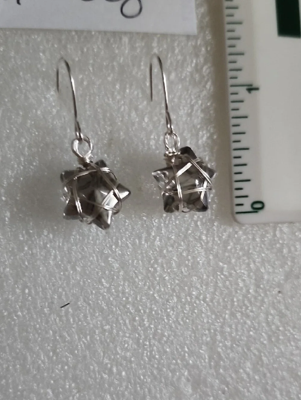 Hand Crafted Smoky Gray Star Wire-Wrap Drop Earrings